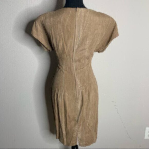 Scarlett Rare 70s Vintage Tigh Length Faux Wrap Beaded Ruching Dress - Picture 11 of 14